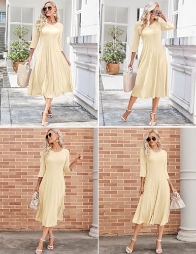 Image of HOTOUCH Women's 3 /4 Sleeve A-line and Flare Midi Long Dress