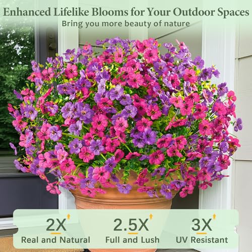Yastouay 12 Bundles Artificial Flowers for Outdoors Decoration UV Resistant