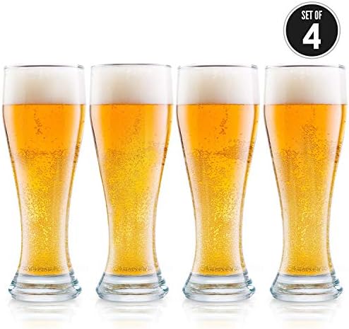 USA Made Nucleated Pilsner Glasses- Etched Beer Glass for Better Head Retention, Aroma and Flavor - 16 oz Craft Beer Glasses for Beer Drinking Bliss - 4 Pack