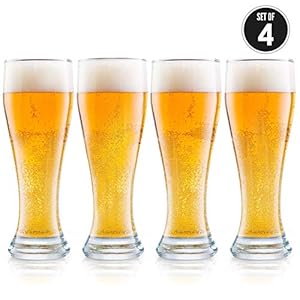 DU VINO USA Made Nucleated Pilsner Glasses- Etched Beer Glass for Better Head Retention, Aroma and Flavor – 16 oz Craft Beer Glasses for Beer Drinking Bliss – 4 Pack