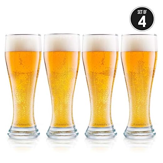 DU VINO USA Made Nucleated Pilsner Glasses- Etched Beer Glass for Better Head Retention, Aroma and Flavor - 16 oz Craft Beer Glasses for Beer Drinking Bliss - 4 Pack