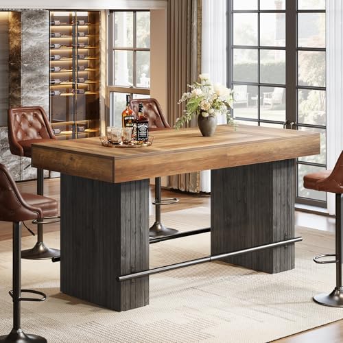 Tribesigns 62.2 Inch Bar Table, Industrial Counter Height Pub Dining Table, Rectangular Home Bar Units with Metal Footrest for Home Kitchen, Dining Room, Bistro
