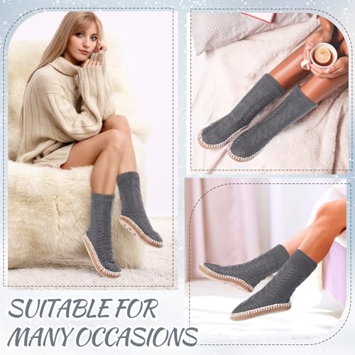 Foaincore Women's Slipper Socks with Soles Knit Non Skid Socks Indoor Winter Thick Lined Slipper Socks, Size 9-114