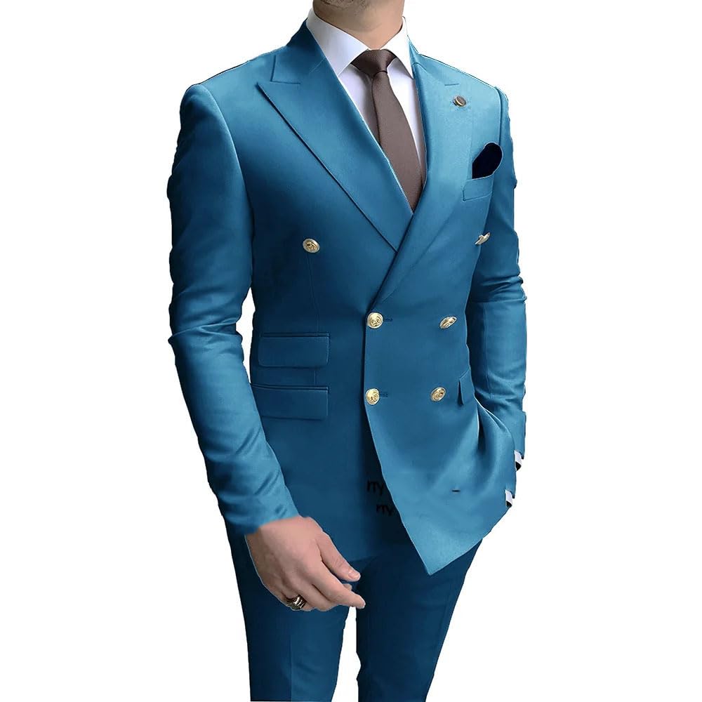 Uomini Smoking Partito 2 Pezzi Risvolto Uomini Abiti Bottoni Oro Abiti Doppiopetto Uomini Abiti Da Uomo Smoking Suit