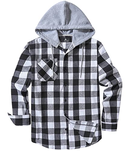 Image of Hooded Flannel Shirts for Men Plaid Long Sleeve Flannel Jacket Hoodies