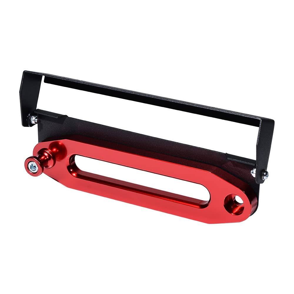 AMOPACORP 10 inch RED Hawse Fairlead 8000-15000 LBs + 254mm Flip-Up Mounted License Plate Holder + Winch Rope Hook Stand Kit (Red/Black, 2 5/8