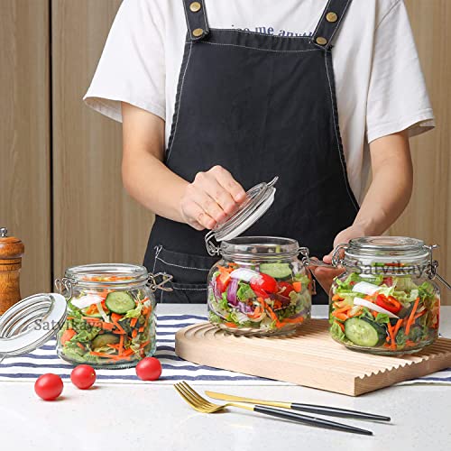 Image of SATVIKAYA Airtight Canister Glass Kitchen Storage Jar Container With Clip Lock For storage Round Jar Masala,Honey Jar,Spice,Food,aachar,Sugar,Bean (Square Shape, 500 ML, Pack Of 2)