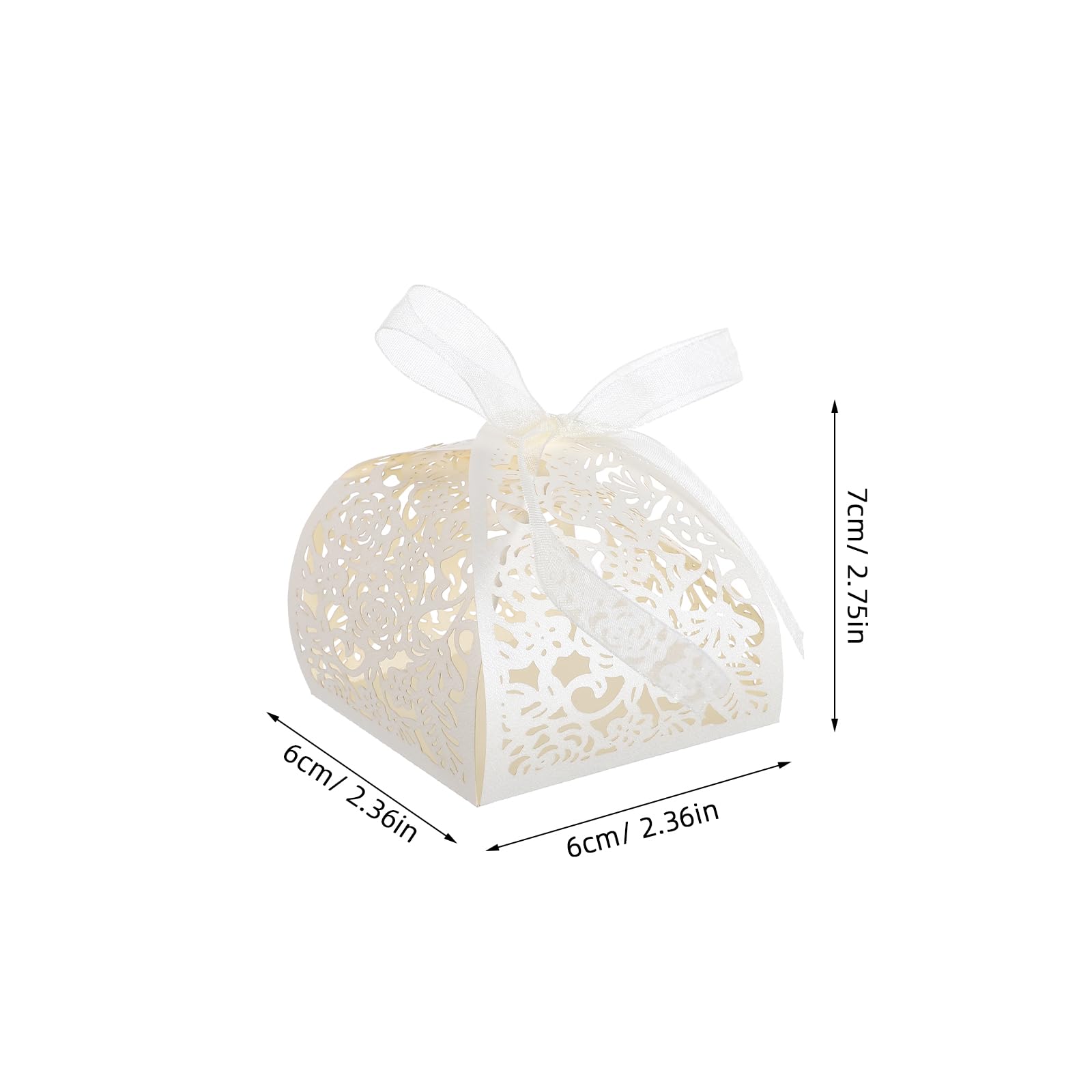 ULTECHNOVO Scatole per Dolci Matrimonio 50 Pezzi in Carta Beige con Design Rosa Traforata e Nastro Elegante per Bomboniere Feste e Party Favor
