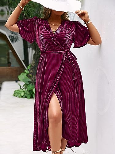 Image of BerryGo Women's Velvet V Neck Wrap Semi Formal Dress Cocktail Party Maxi Dress for Wedding Guest