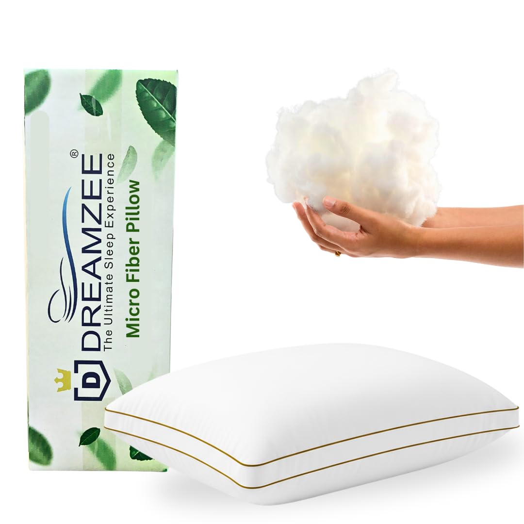 DREAMZEE 1000 GSM Microfiber Pillows Set of 2 (24x16 Inch) – Hotel Luxury Soft Gusseted Pillows for Side, Back & Stomach Sleepers – Fluffy & Supportive, Neck Shoulder Pain Relief (White & Beige)