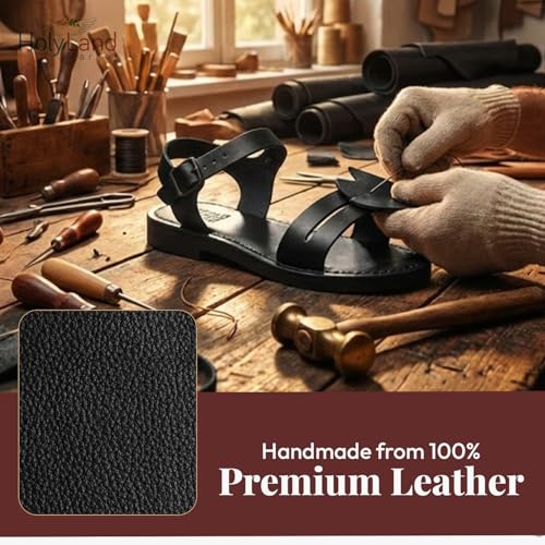Image of Holy Land Market Men /Women Biblical Jesus Leather Sandals /Slides From Jerusalem (Samaria Style I)