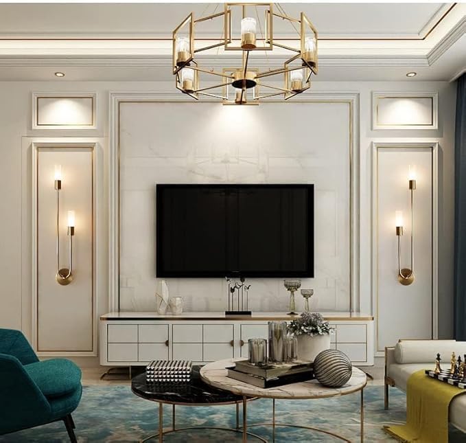 Image of Home Decoration Instruments Metal Golden Finish 2 Tube Wall Lamp LED Lights for Home Decor Living Room- Warm White /Pack of 2