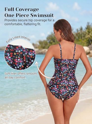 Image of Smismivo Tummy Control Swimwear Strapless One Piece Swimsuit Ruched Bathing Suits for Women Slimming Bandeau Tube Top Bikini