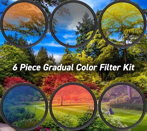 iSnapPhoto Kit de 6 filtros de color gradual de 72 mm para: lente Sony FE 50 mm f/1.2 GM [Sony E] (SEL50F12GM) morado, gris, azul, rojo, naranja, amarillo, con bolsa de transporte, vidrio multicapa - imagen 9
