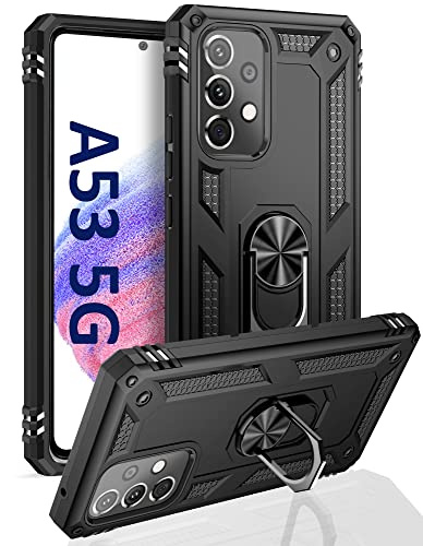 USLAI Coque pour Samsung Galaxy A53 5G Antichoc, [Rotation à 360 Degrés Anneau de Support] Anti-Rayures Étui Housse Silicone - Noir Cover