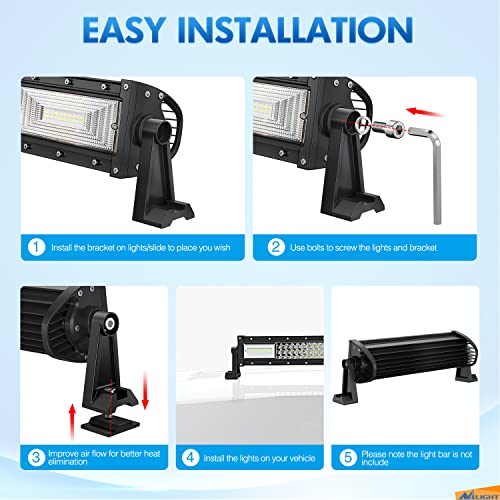 Image of Nilight 2PCS Side-Mounted Brackets Universal Adjustable Mounting Brackets for LED Light Bar, 2 Years Warranty,Black