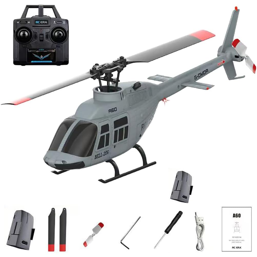 Helikopter RC w skali 1:42 z funkcją startu/lądowania jednym przyciskiem, systemem żyroskopowym 2,4G 6CH 6G, funkcją utrzymania wysokości i przepływem optycznym dla początkujących, RTF,Gray,2 Battery