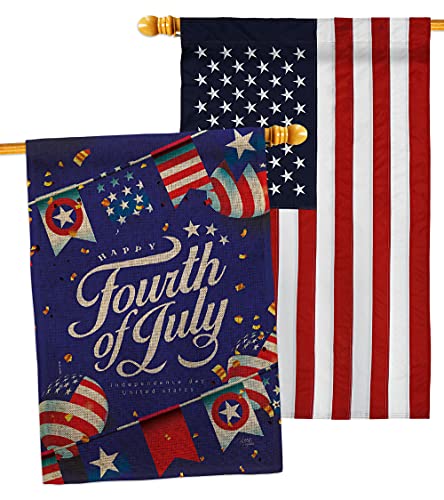 Breeze Decor Celebrate Independence Day Burlap House Flag-Pack Patriotic Fourth of July Fireworks BBQ United State American Embroidery Banner Small Garden Yard Gift Double-Sided, Made in USA