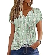 Disamer Summer Tops for Women Petal Short Sleeve Shirts Dressy Pleated Tunic 2026 Casual V Neck B...