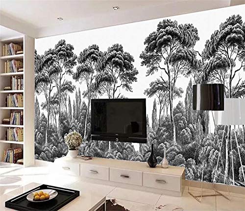 Papier peint arbre rétro noir et blanc pour chambre moderne