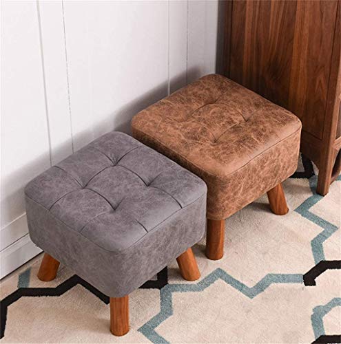 Pouf carré rembourré chic et repose-pieds en bois