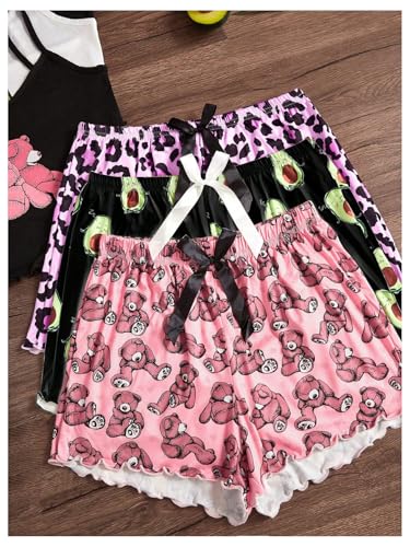 SOLY HUX Pajama Sets for Women 6 Piece Cute Graphic Print Sleepwear Cami Top and Shorts Loungewear4