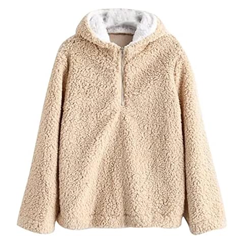 Women's Fleece Hoodie Casual High Neck Long Sleeve Sweatshirt 1/4 Zip Up Solid Color Pullover Winter Warm Fluzzy Flush Hooded Loose Plain Round Neck Jumper Comfy Soft Durable Hoody Coat For Women Cover