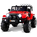 Uenjoy Ride on Car 12V Battery Power Children's Electric Cars Motorized Cars for Kids with Wheels Suspension,Remote Control, 3 Speeds, Head Lights,Music,Bluetooth Remote Controller,Red