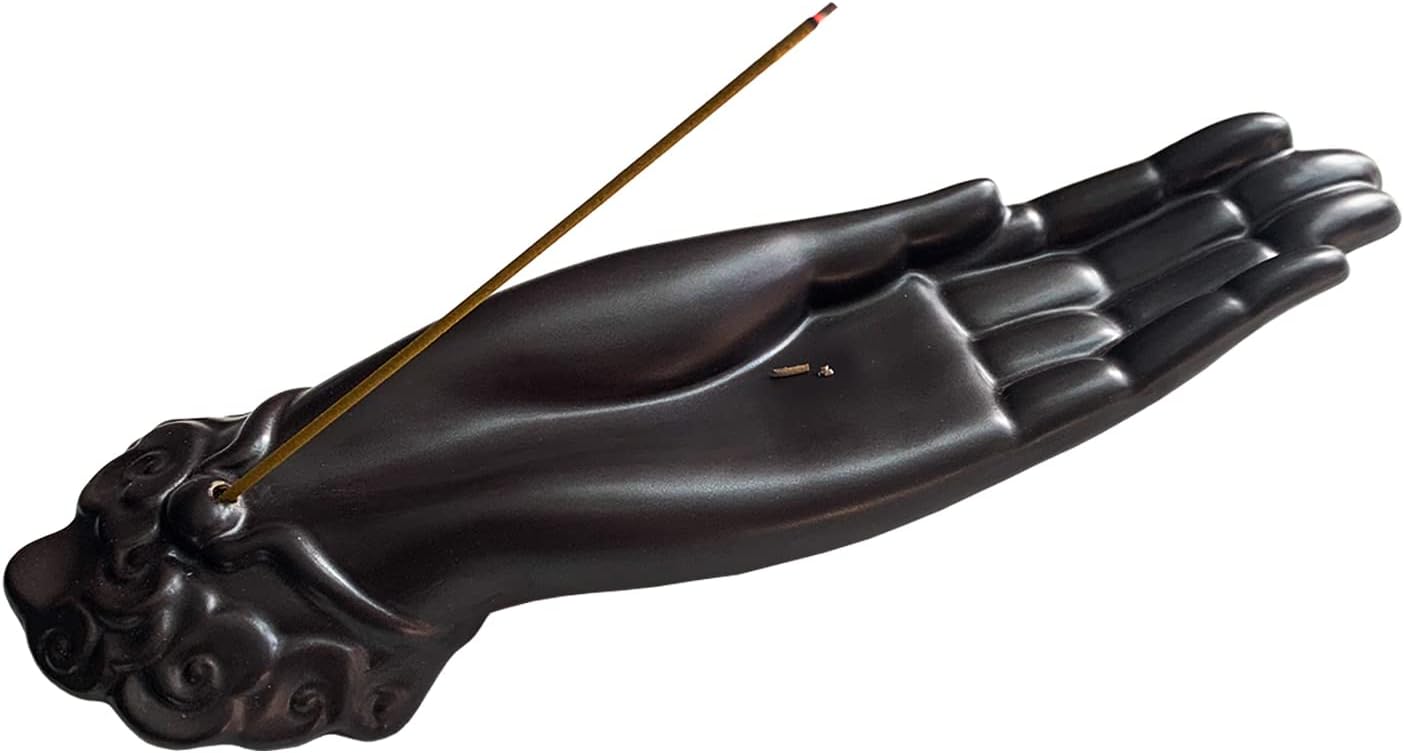 Ceramic Buddha Hand Incense Holder for Sticks - Zen Decor with Hand of Buddha Design Protection from Evil - 10.2" L X 2.5" W X 1.2" H