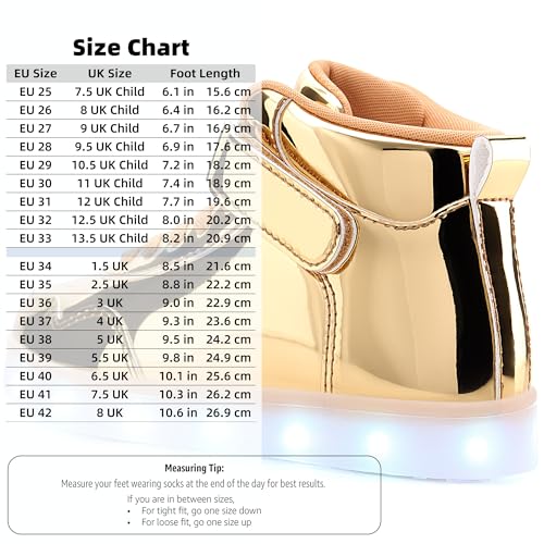Miniatura 6 de Aptesol Niños Juventud Led Light Up Trainers Niños Niñas High Top Cool Intermitente Zapatos Unisex Zapatillas Gold, Eu30