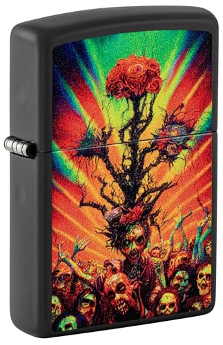 Image of Zippo Black Matte Windproof Lighter - Twisted Limbs & Floral Skull Design, Refillable, (BIS Certifed)