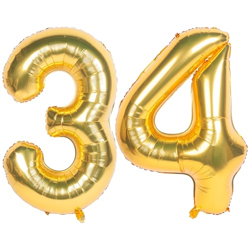Image of 40 Inch gold Number Balloons 34 Helium Foil Mylar Balloon | Birthday Party banquet Decoration 34