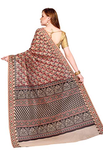 Image of RANI SAAHIBA Women's Poly Cotton Printed Saree With Blouse Piece (SKR6414 Beige)