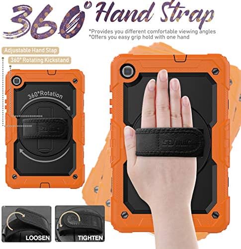 SEYMAC Galaxy Tab S6 Lite 2022/2020 (10.4 Inch) Case, Shockproof Case with Shoulder Strap[360 Rotating Hand Strap/Stand, Pencil Holder]Screen Protector for Samsung S6 Lite for Kids, Orange