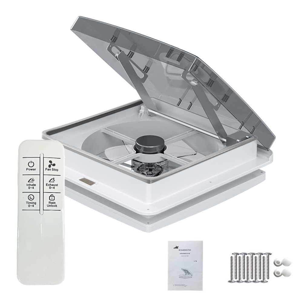 12" Caravan Roof Vent Fan Ultra Less Noise Motor with Remote, Air Max RV Ventilation 12V Speeds