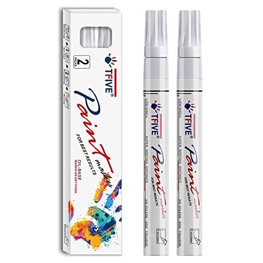 TFIVE White Permanent Paint Marker Pens - 2 Count Oil Based Marker Pen, Medium Tip, Waterproof & Quick Dry, for Office, Art projects, Rock Painting, Ceramic, Glass, Wood, Plastic, Metal, Canvas