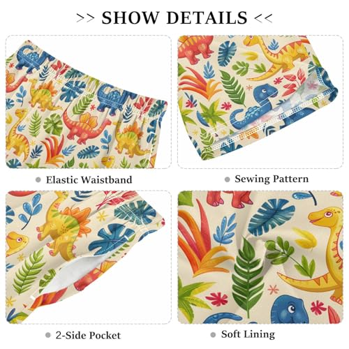 ALAZA Dinosaur Palm Tree Leaf Color Pajama Shorts Elastic Waist Casual Sleep Shorts with Pockets Size 6-143