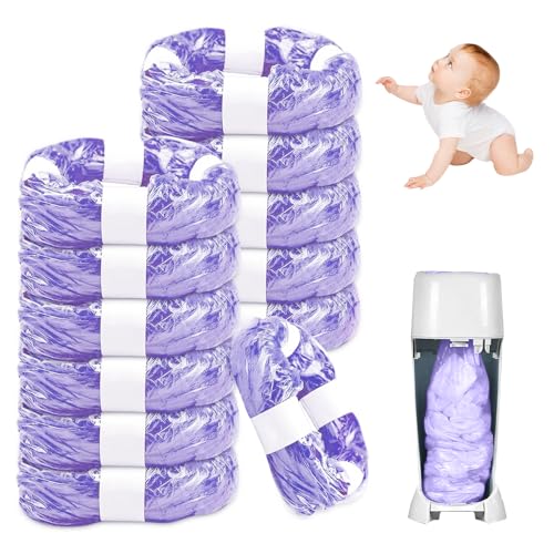12 Pack Nappy Bin Refill, vacvad 4.5m Diaper Bin Pail Disposal Bags, Nappy Bin liners Replacement for Tommee Tippee Angelcare Nappy Bin Refills, Litter Genie, Diaper Genie, Littycat (Purple)