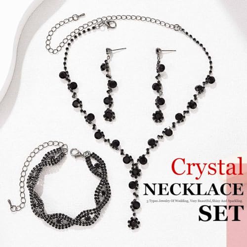 Sixexey Rhinestone Jewelry Set Black Jewelry Necklace Wedding Necklace Jewelry Accessories for Women3