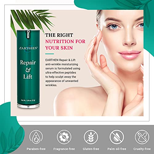 Earthen Repair And Lift Nourishing Serum 1.09 Ounce, Anti-Aging Face Serum With Peptides For Diminishing The Appearance Of Wrinkles, Fine Lines, And Under-Eye Bag, Hydrating Serum For Instant Moisturization #TOP1