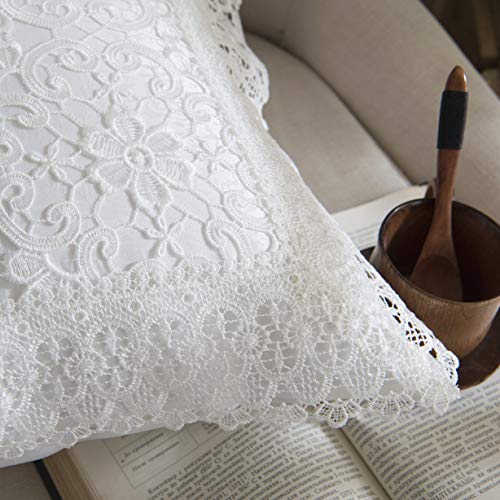 Pack Of 2 Throw Pillow Covers Cases For Couch Sofa Lace Ruffles Pillow Cover Sham Cushion Cover Square Decorative Pillowcase 18" X 18" 2Pcs White #TOP3