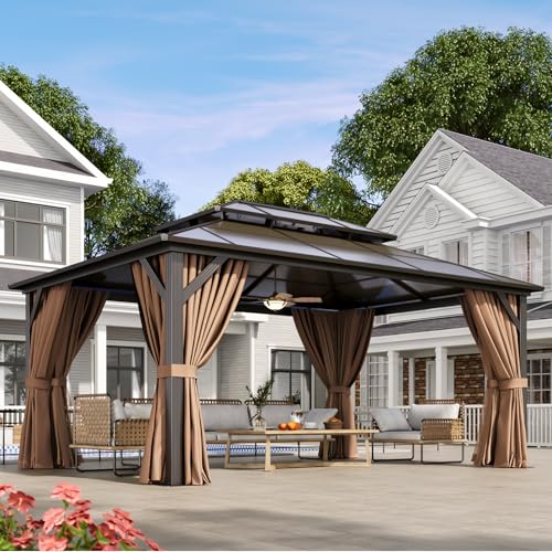 Aoxun 12'x16' Hardtop Gazebo, Outdoor Metal Gazebo with Double Polycarbonate