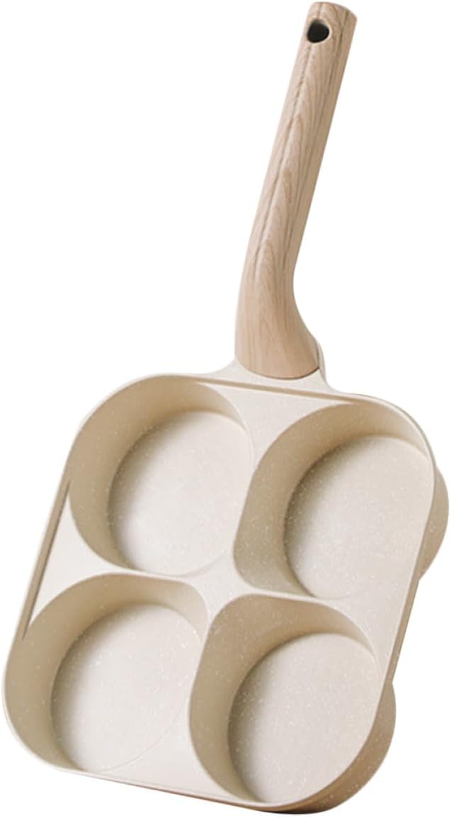 Divided Nonstick Omelette Pan 4-Cup Deep Breakfast Skillet Beige Small Egg Frying Pan Compatible with Induction Cooktops for Home Cooking