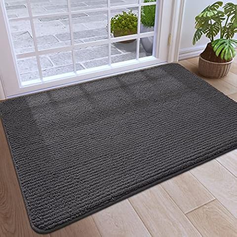 DEXI Dirt Trapper Door Mat 50 x 80 cm,Non-Slip Entrance Rug for Indoor and Outdoor,Machine Washable Barrier Mat Super Absorbent Floor Mat Carpet - Grey Cover