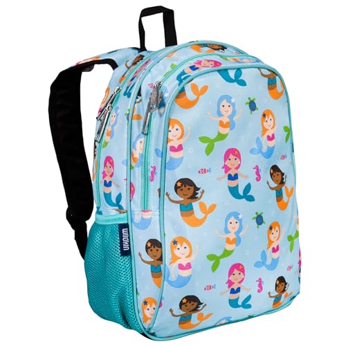 Image of Wildkin 15 Inch Backpack for Kids, Mermaids | Ages 5-10, padded straps, side water bottle pocket - coordinates with matching Wildkin lunch boxes and water bottles