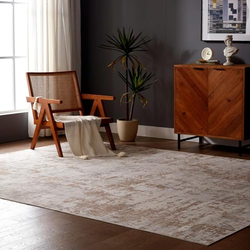 SLEEP ZONE 5x8 Area Rug for Bedroom, Washable Area Rug Non Slip Carpet for Livingroom, Abstract Vintage Low Pile Water Resistant Rugs Indoor, Beige