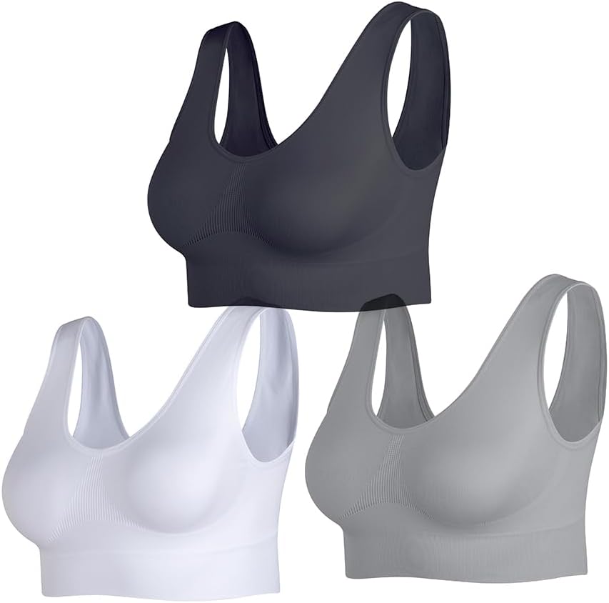 Women's Wireless Sleep Bras Unpadded Seamless Comfort Bras Throw-on Wirefree Bralettes 3 Pack