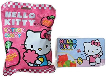 Hello Kitty Cotton Candy and Gummy Bundle: One Hello Kitty Cotton Candy 1.5 Oz Bag and One Hello Kitty Gummi Treats 3.1 Oz