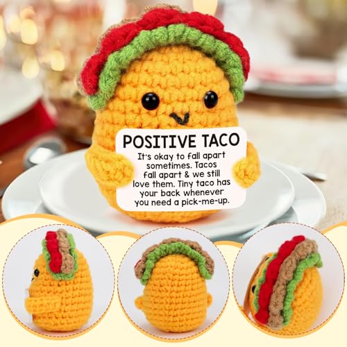 Image of Positive Crochet Taco | Handmade Crochet Toys for Inspirational Relaxation for Women, Students, Coworkers | Perfect Cheer Up Home & Office Companion