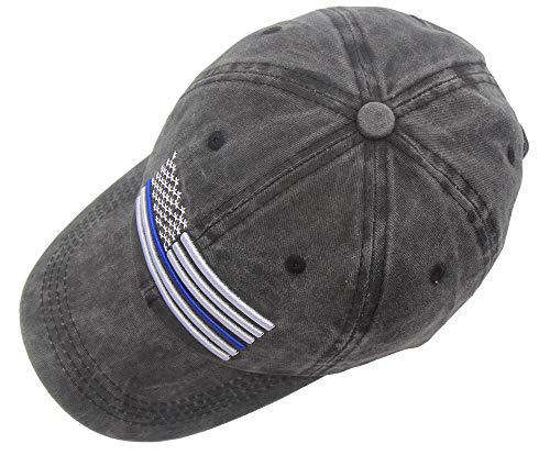 Image of OASCUVER Men's USA American Flag Baseball Cap, Washed Distressed Cotton Adjustable Thin Blue Line Hat